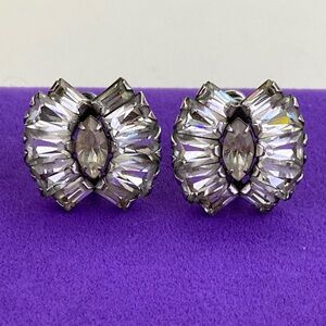 💛 Vintage Phyllis Sterling Silver Art Deco Crystal Fan Earrings | Glam Screwback